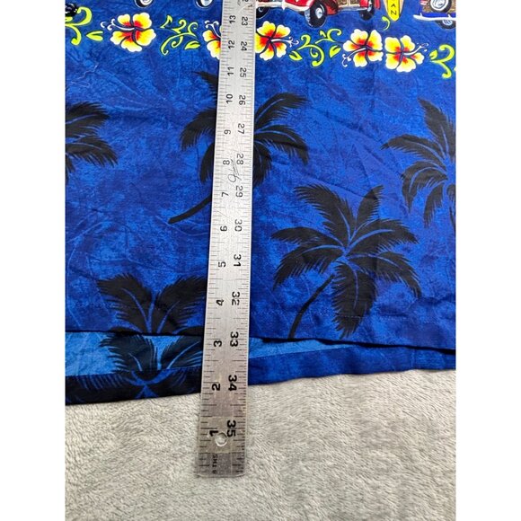 Vtg Rima Hawaiian Shirt Surfboard & Palm Tree Print Button-Down 6XL 34"w - Picture 8 of 10
